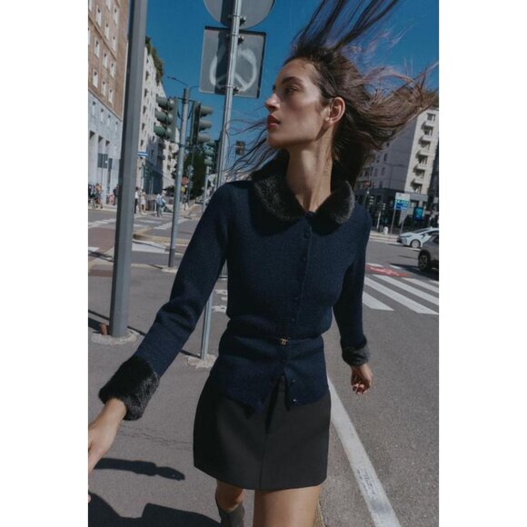 Zara Sweaters - ZARA CONTRAST KNIT FAUX FUR CARDINGAN